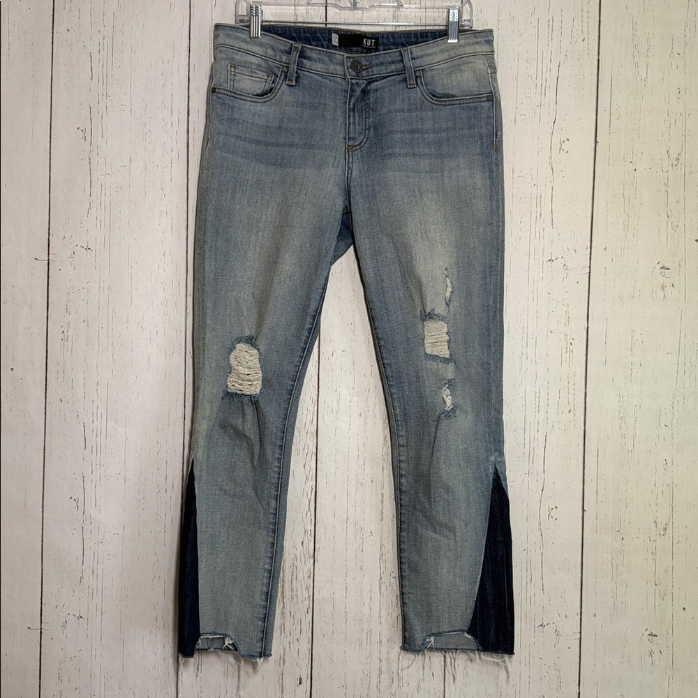 Kut From the Kloth Reese Ankle Straight Leg Jeans 8 Flare Inset Distressed - Picture 2 of 4